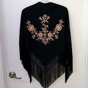 Black shalw-  embroidered gold flower design